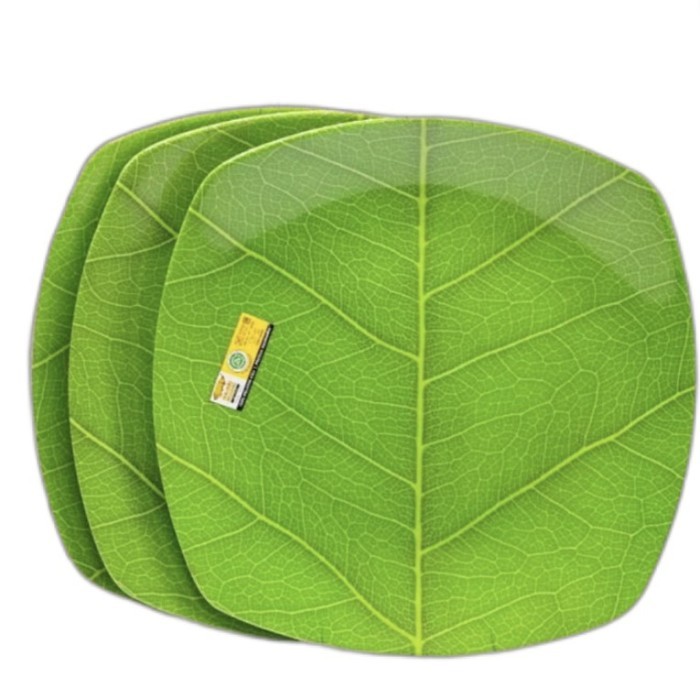 PIRING MELAMIN MOTIF DAUN KOTAK CEPER BESAR UK 10"