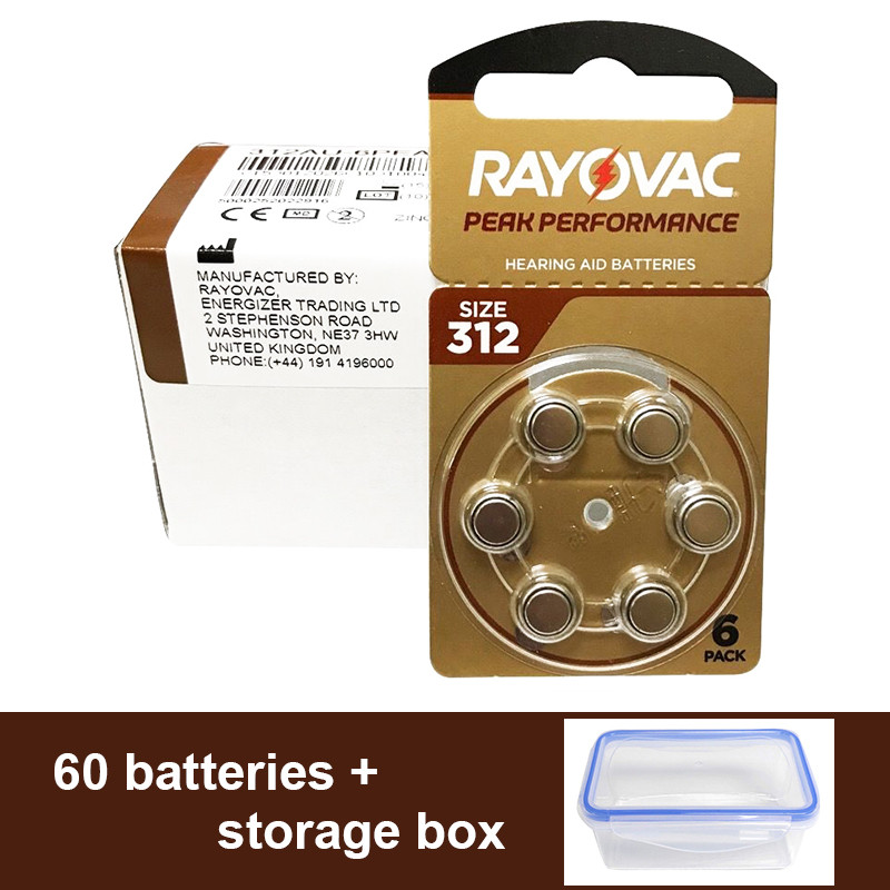 60x Rayovac Peak Hearing Aid Batteries Size 312 A312 P312