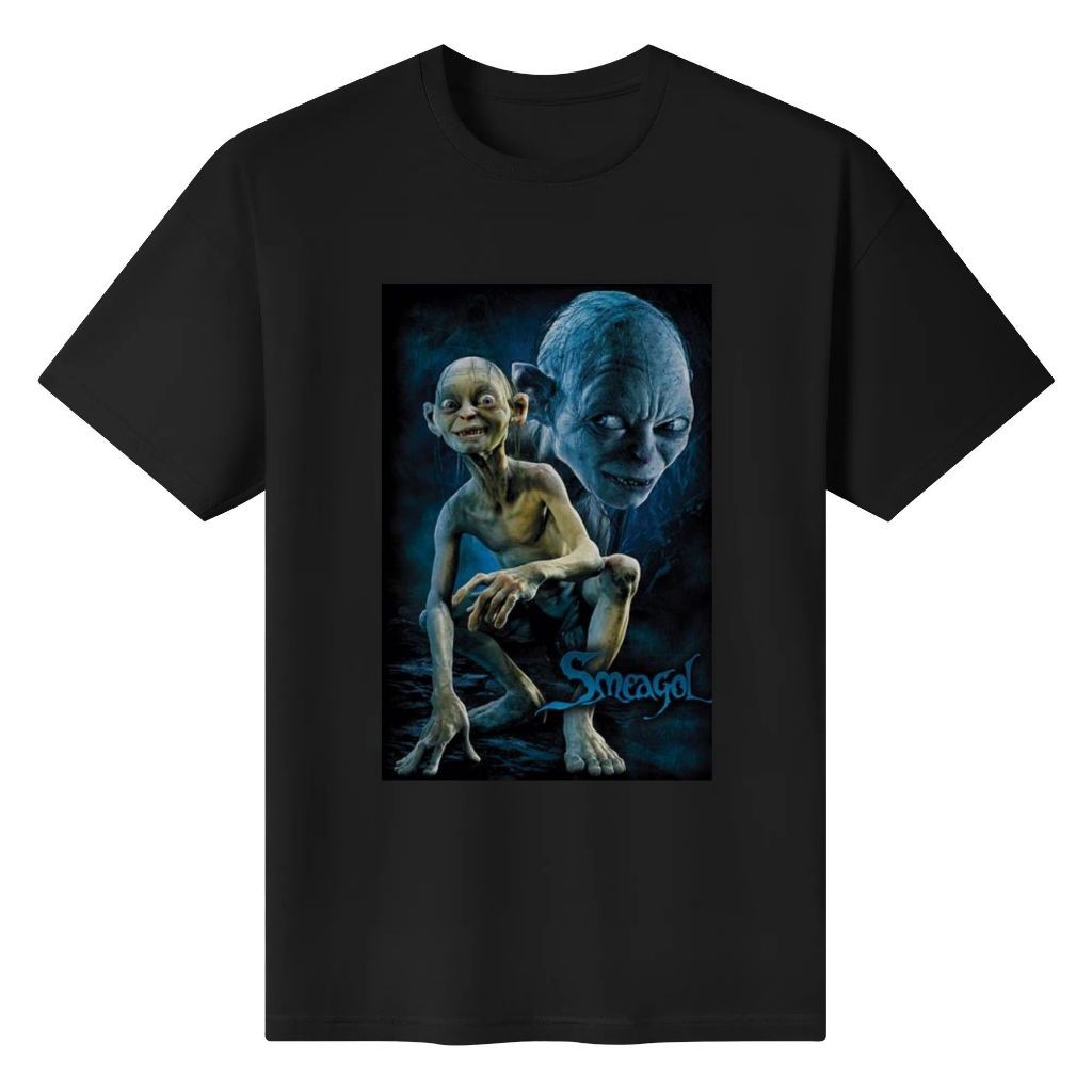 Baju Kaos T Shirt SMEAGOL Cartoon Printed Short Sleeve Loose Trendy Men's Black men's Clothing  Tshi