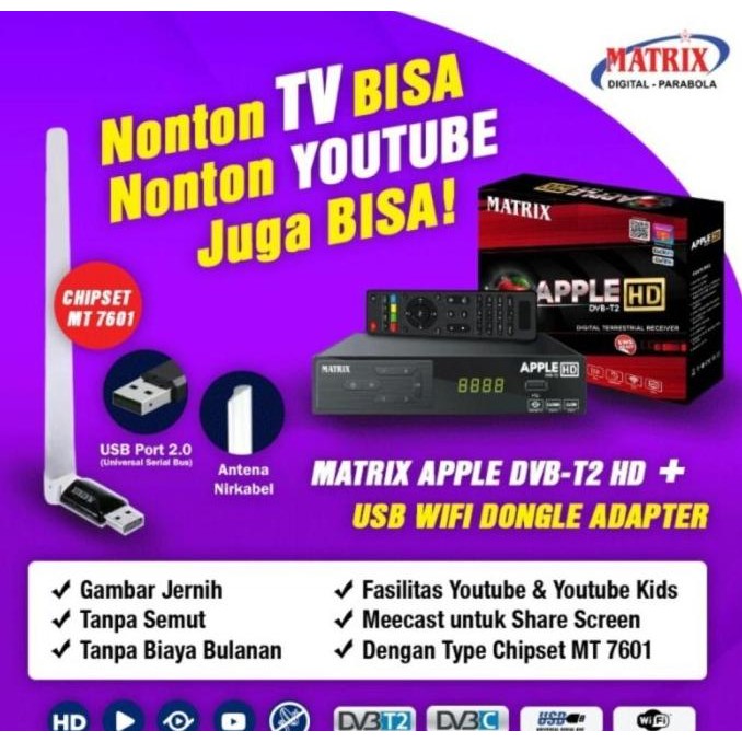 Set Top Box DVBT2 Matrix Apple HD New Merah (Youtube) BIN