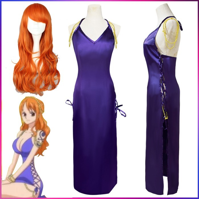 TERJAMIN Anime Nami Cosplay Costume Purple Dress Halloween Chrismas Carvinal Dress Anime Nami