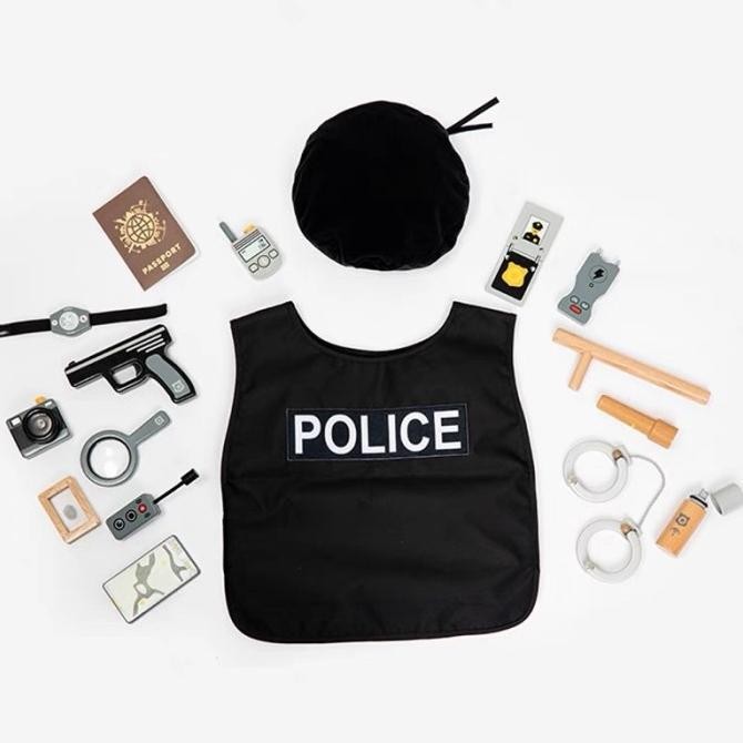 KOSTUM PRIA umu wooden police toys, mainan polisi, pretend toys, police play set