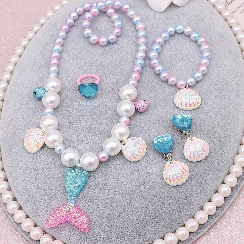 Cod 5 Pcs/Set Aksesoris Putri Duyung Kalung Kerang Mutiara Anting Liontin Pesta Ulang Tahun Anak Per
