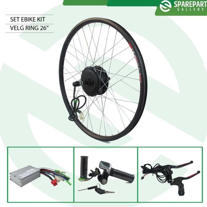 Set Ebike Kit Dinamo motor bldc 36v 350w velg ring26 sepeda listrik