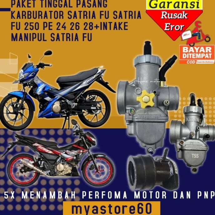 Paket TINGGAL PASANG PNP Satria Fu Satria Fu 150 Langsung Pasang Karburator Karbu KEIHIN PE 24 PE 26