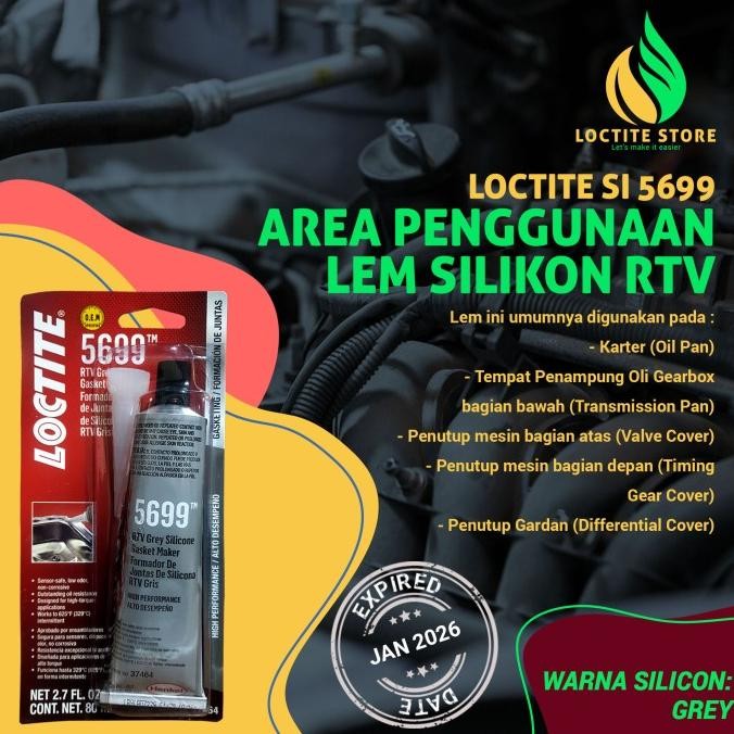 Ready LEM SILIKON RTV ANTI PANAS UTK KARTER KNALPOT RADIATOR LOCTITE SI 5699