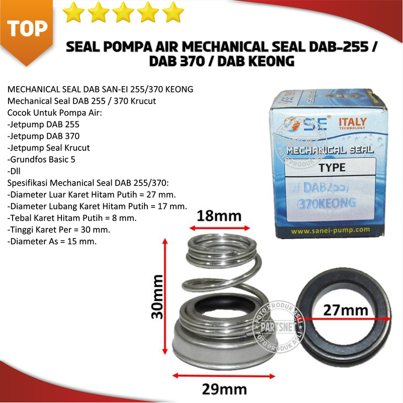 Seal Pompa Air Mechanical Seal DAB-255 / DAB 370 / DAB KEONG