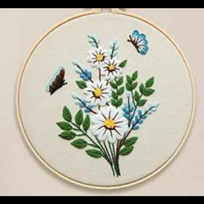 Diy Kit Sulam Embroidery 2205026 Daisy Butterfly