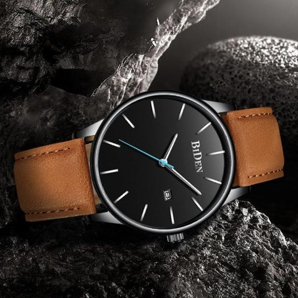 Biden Jam Tangan Pria Kalender Bisnis Tali Kulit Jam Tangan Cowok