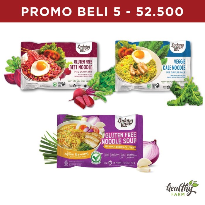 

Gluten Free Veggie Noodle Ladang Lima Mie Mocaf Sehat 76G