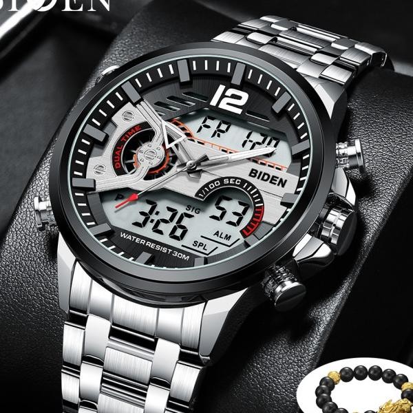 Biden Jam Tangan Pria Tali Stainless Steel Analog&Digital Bisnis Jam