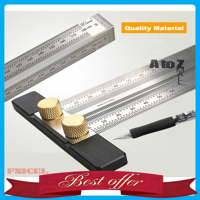 

FNICEL Penggaris Mark Line T-Type Measuring Ruler Woodworking 180 mm