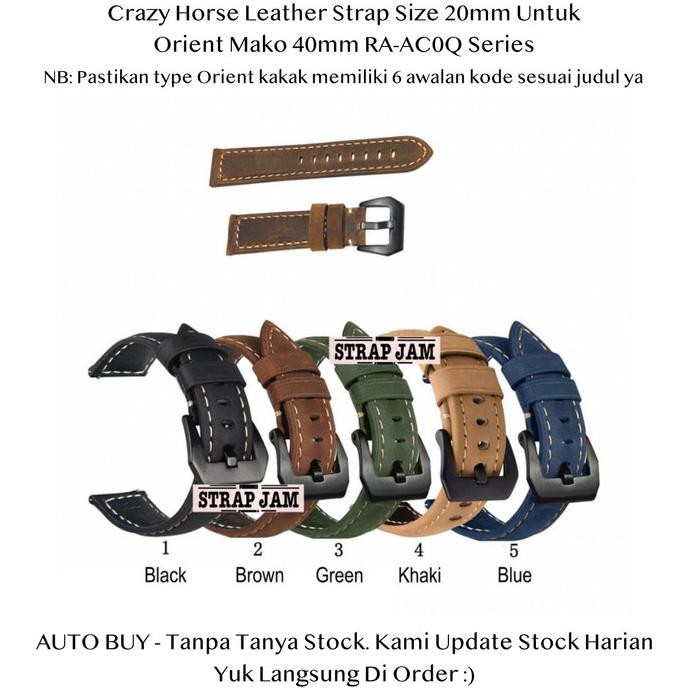 HARGA DISC - Crazy Horse 20mm Strap Orient Mako 40mm RA-AC0Q - Tali Jam Kulit