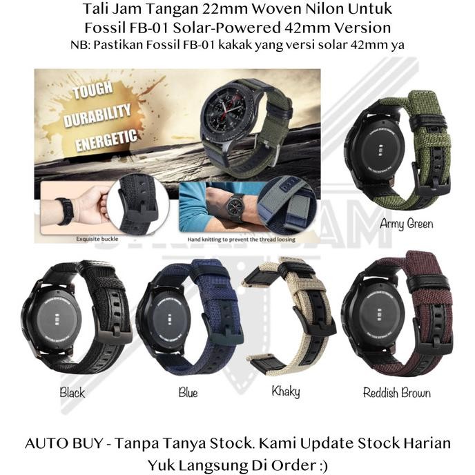 WOVEN Strap 22mm Fossil FB-01 Solar-Powered 42mm - Tali Jam Tangan