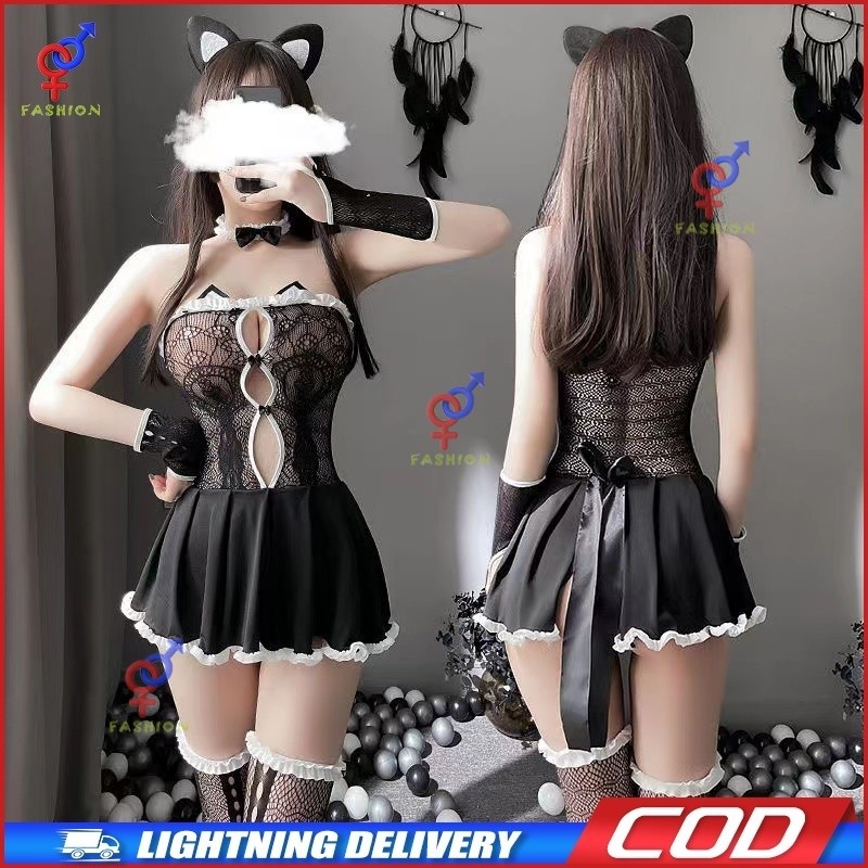 Lingerie Cosplay Pembantu Kucing Pakaian Dalam Seksi Renda Seksi Tabung Atas See-Through Pembantu