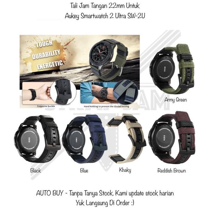 WOVEN Strap 22mm Aukey Smartwatch 2 Ultra SW-2U - Tali Jam Pria Nilon