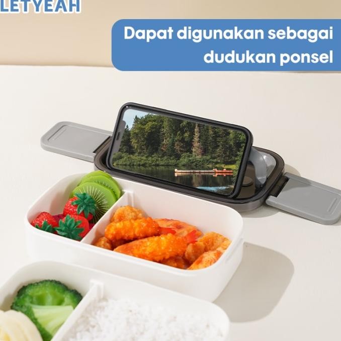LETYEAH 1600ML KOTAK MAKAN LUNCH BOX ANTI TUMPAH TAHAN PANAS+TAS BEKAL