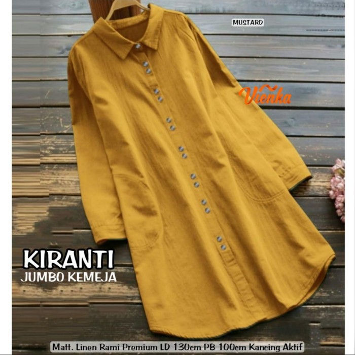 Terbaru Baju Tunik Jumbo LD 130 Atasan Wanita Bahan Adem & Tebal Premium Linen - MUSTARD