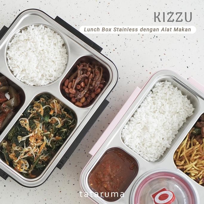 

kizzu - lunch box stainless 304 sekat kotak bekal dengan alat makan termurah