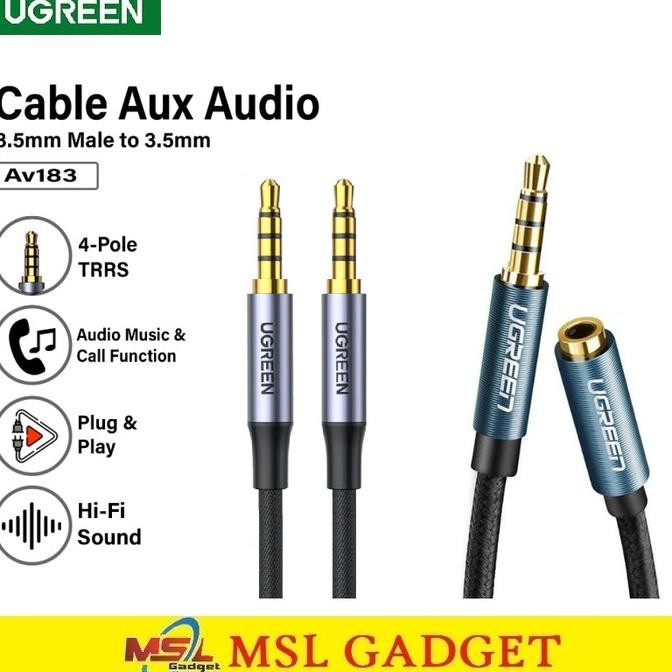 socket - UGREEN Kabel Audio Aux Jack 3.5mm to 3.5mm Male Female TRRS 4 Pole Support Mic Mikrofon