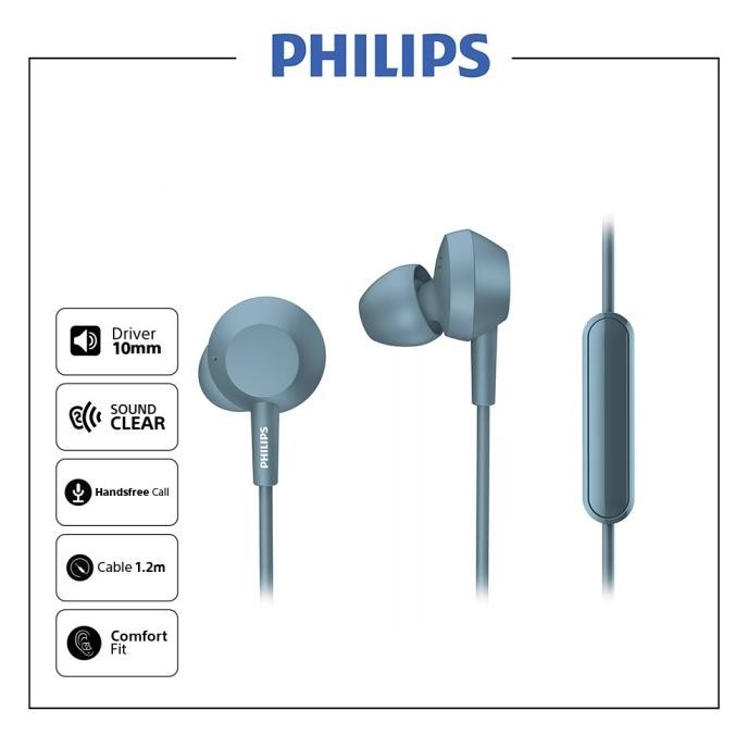 

BLUE- PHILIPS TAE4105BL BLUE IN-EAR HEADPHONES BASS WITH MIC / TAE 4105