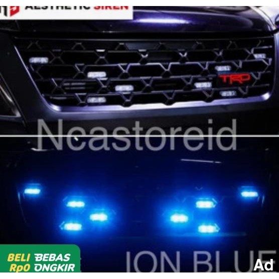 

BLUE- LAMPU LED STROBO GRILL SLIM MOBIL 8 TITIK 12V ION BLUE HIGH QUALITY