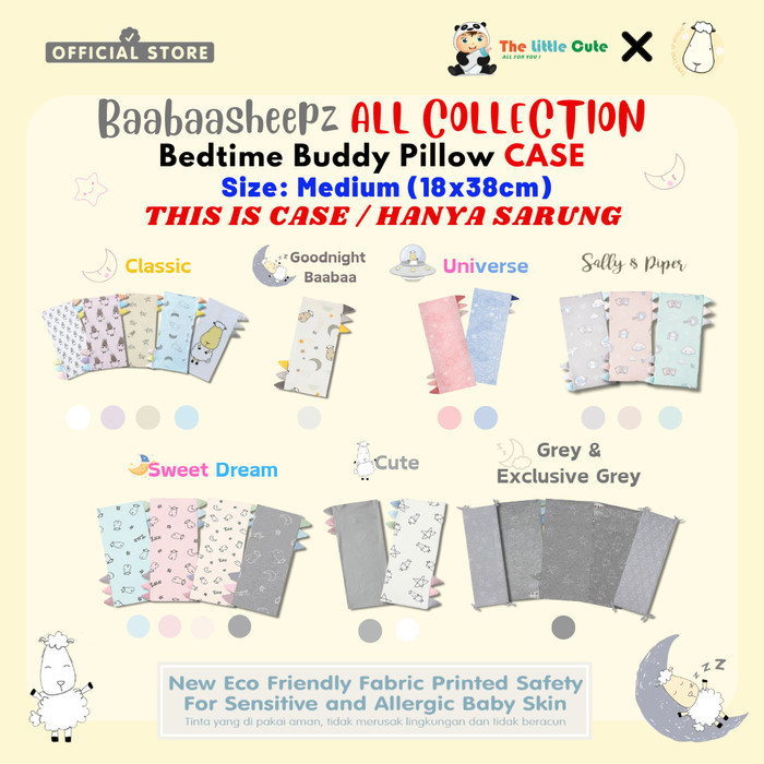 Baabaasheepz Bedtime Buddy Pillow Case Medium Size Sarung Bedtime Buddy Classic Grey Cute Sweet