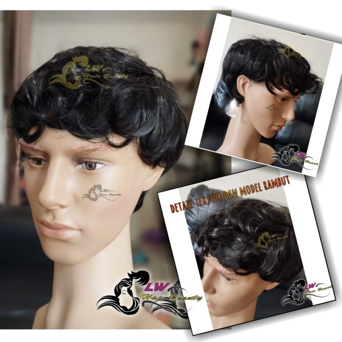 Wig Pria Pendek Ikal Hitam