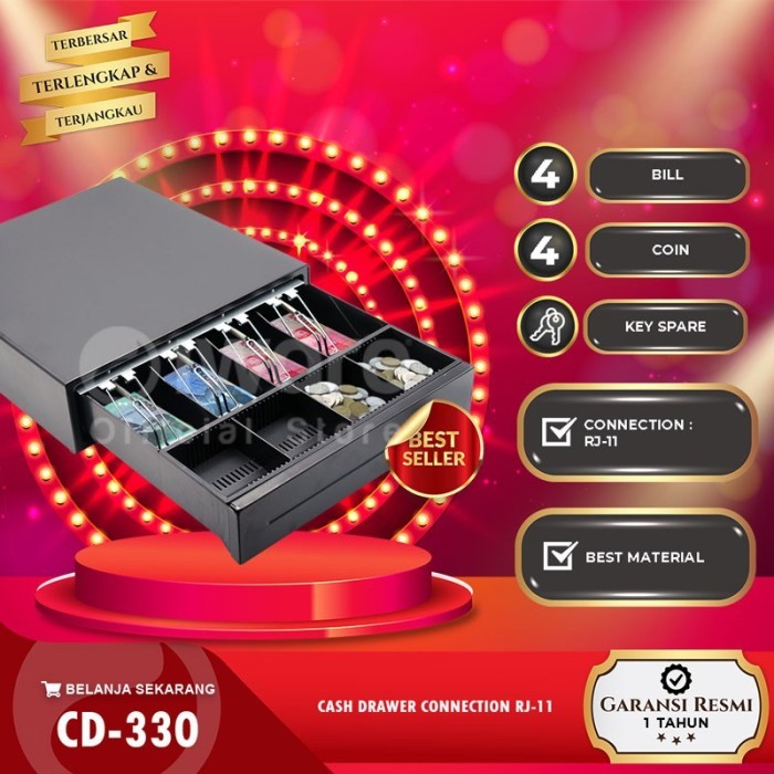 

BEBAS ONGKIR - CASH DRAWER IWARE CD-330 / CD-330B RJ-11 (4 BILL - 4 COIN)