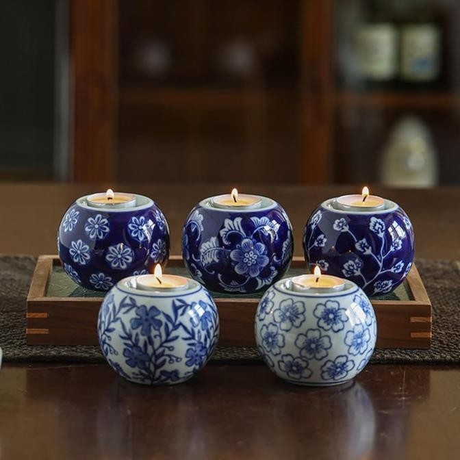 

BLUE- PAJANGAN VAS MINI CHINOISERIE KERAMIK / BLUE ON WHITE ROUND MINI VASE EB HOME 3500
