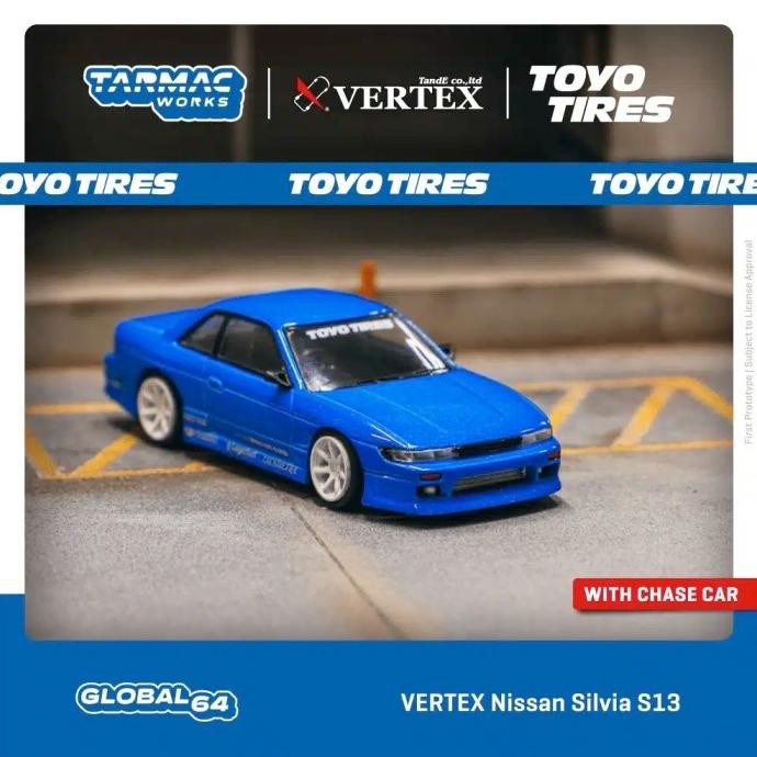 

BLUE- T64G-025-BL - TARMAC WORKS 1/64 GLOBAL64 VERTEX NISSAN SILVIA S13 BLUE METALLIC TOYO TIRES