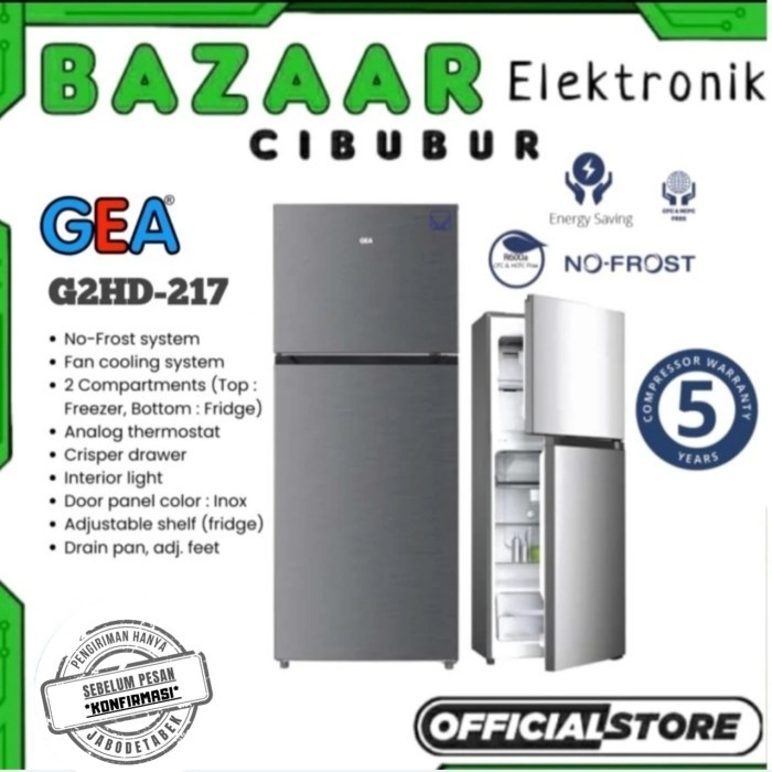 KULKAS GEA 2 PINTU G2HD 217 / G2HD217 TOP MOUNT FRIDGE FREEZER 217L