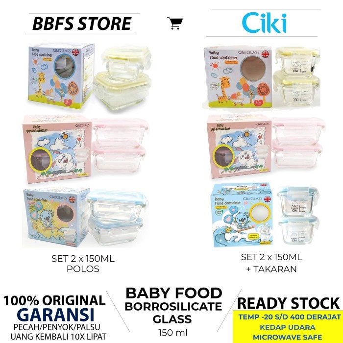 TERBAIK CIKI BABY FOOD SET CONTAINER GLASS SATUAN 150 ML POLOS/TAKARAN MPASI