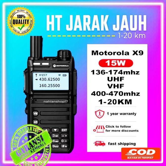 HT DUAL BAND UHF VHF JARAK JAUH 1-20KM MOTOROLA X9 TWO WAY RADIO WALKIE TALKIE 15 WATT  WALKY TALKY 