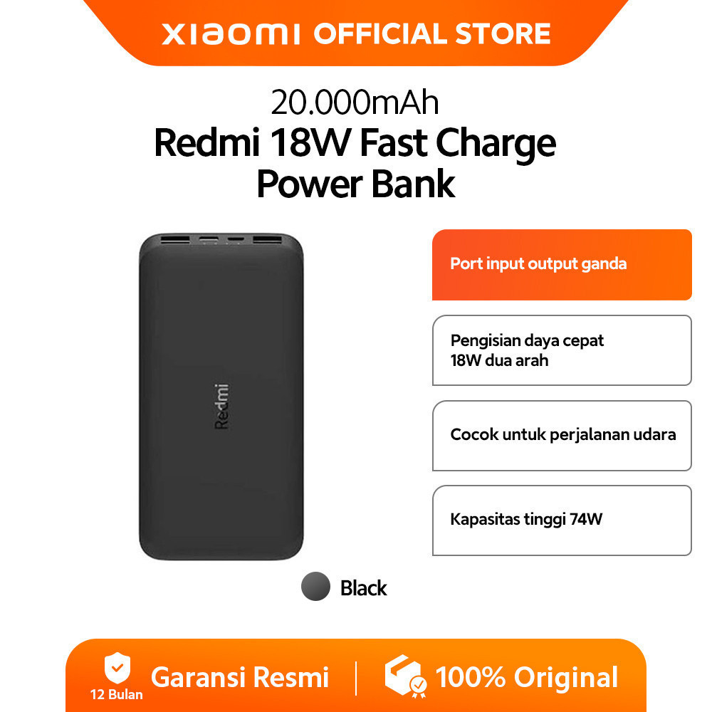 Xiaomi Redmi 20000mAh 18W Fast Charge Power Bank | Dual Output & Input | Pengisian Cepat 18W [ Offic