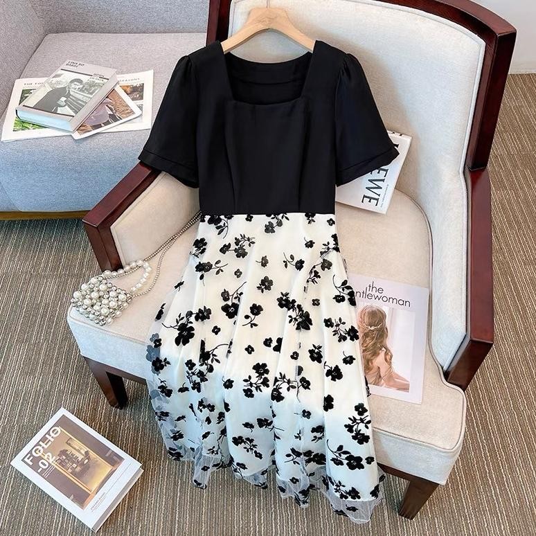 jku Dress Wanit jumbo 5XL jumbo manis Gaun lengan pendek Elegant long dress kekinian dress hitam pan