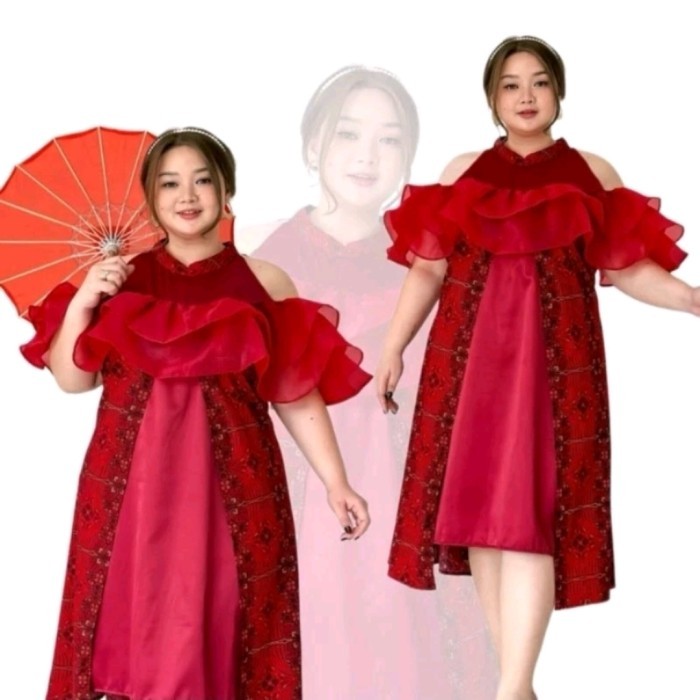 Meno - Bigsize Dress Cny Dress Jumbo Edisi Imlek Merah Gaun Pesta Ld 130