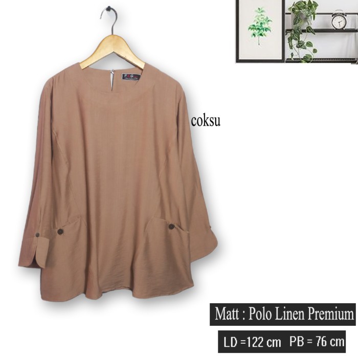 [LANGSUNG KIRIM] Baju Atasan Wanita / Blus Wanita Jumbo 5L / Saku 2 Lengan Cuff - Coksu