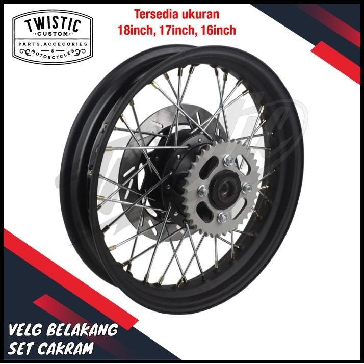 Velg Belakang Set Tromol Jari Jari Cakram Piringan Gear Disc Brake Belakang Besi Roman Ring 16 17 18