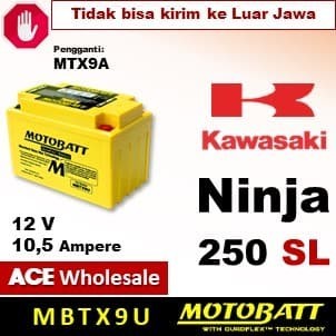 Harga Spesial !! Aki Ninja 250 Sl, Kawasaki, Motobatt, Mbtx9U, Aki Kering Motor 250Sl