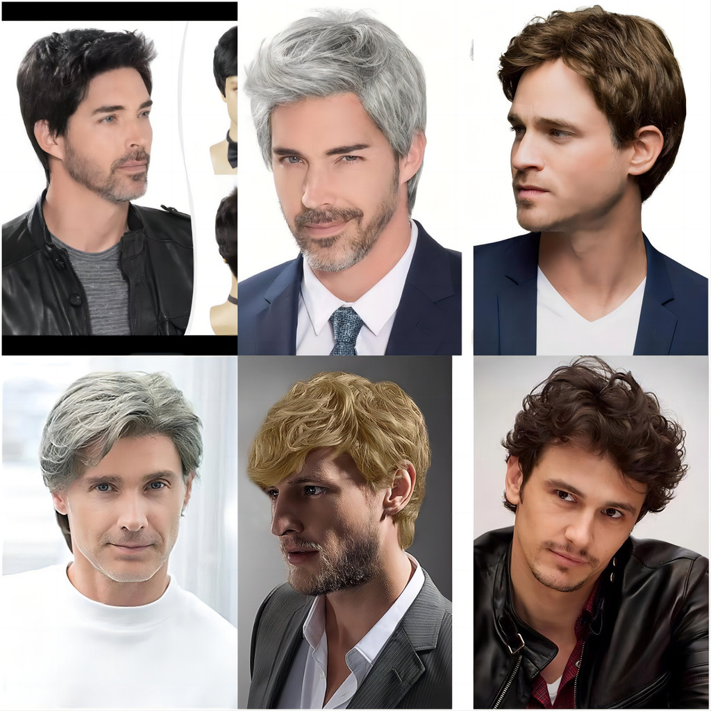 Untuk Wig Pria, Abu-abu Sebagian Rambut Pendek Serat Suhu Tinggi Gaya Rambut Palsu Pria Abu-abu N7PC