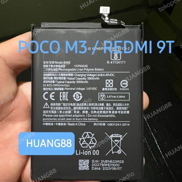 BATERAI XIAOMI POCO M3 - REDMI 9T BN62 BN 62 ORI 100% NEW