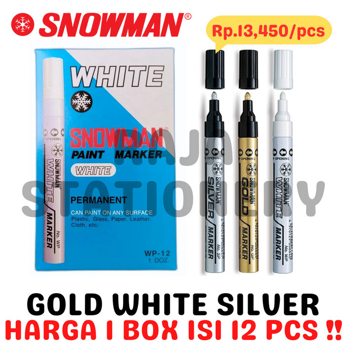 

SNOWMAN PAINT MARKER WHITE GOLD SILVER SPIDOL CAT PUTIH EMAS [12PCS]