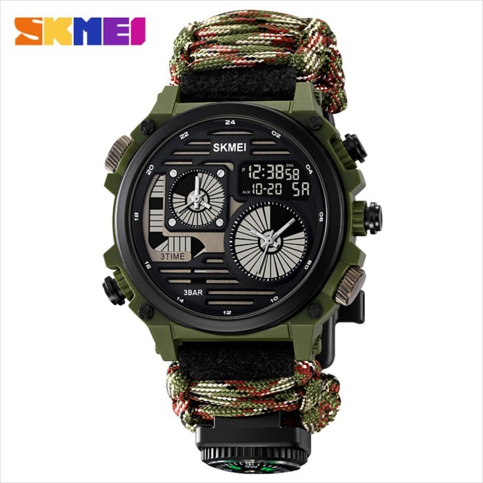 Terlaris Jam Tangan Pria Analog Digital SKMEI 2202 rubber Original Tahan Air - ArmyGnCamo Nylon