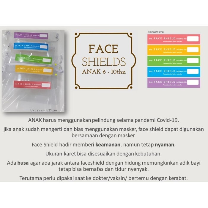 PROMO APD FACE SHIELD ANAK usia 6 - 9 tahun (anti corona /covid) Termurah