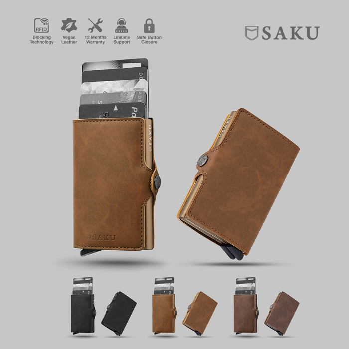 Laris SAKU Dompet Kartu Pria Wanita Smart Wallet Card Holder RFID Kulit BLCK - Bronze, Single