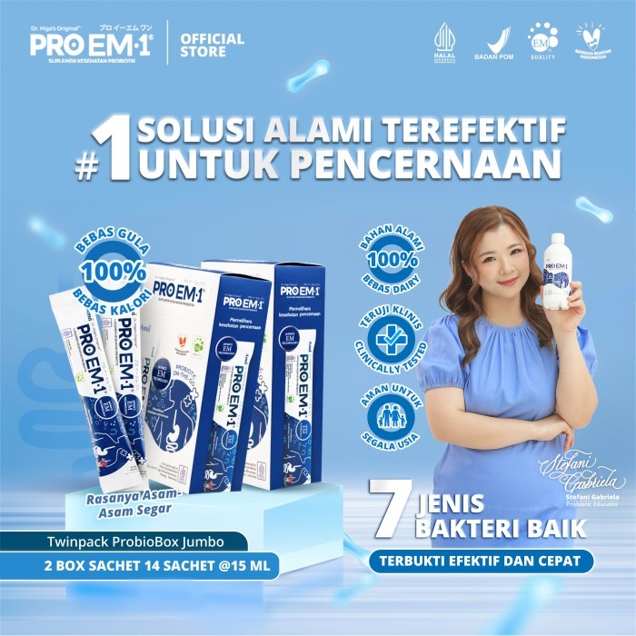 

Probiotik Sachet Travel PROEM1 Bakteri Baik Pencernaan Maag Gerd Sembelit Usus 2 Box Sachet 14