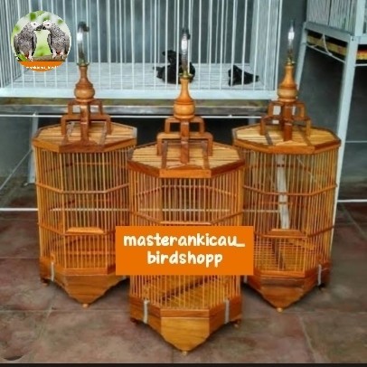 sangkar kandang kayu burung pleci segi 8 mewah