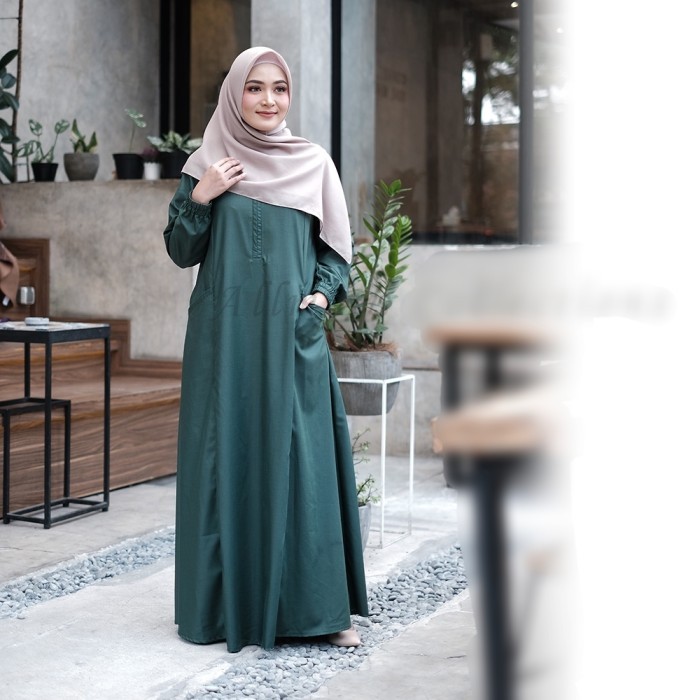New Baju Gamis Wanita Terbaru Mikaila Bahan Katun Toyobo Tebal dan Adem - Hijau Botol, S
