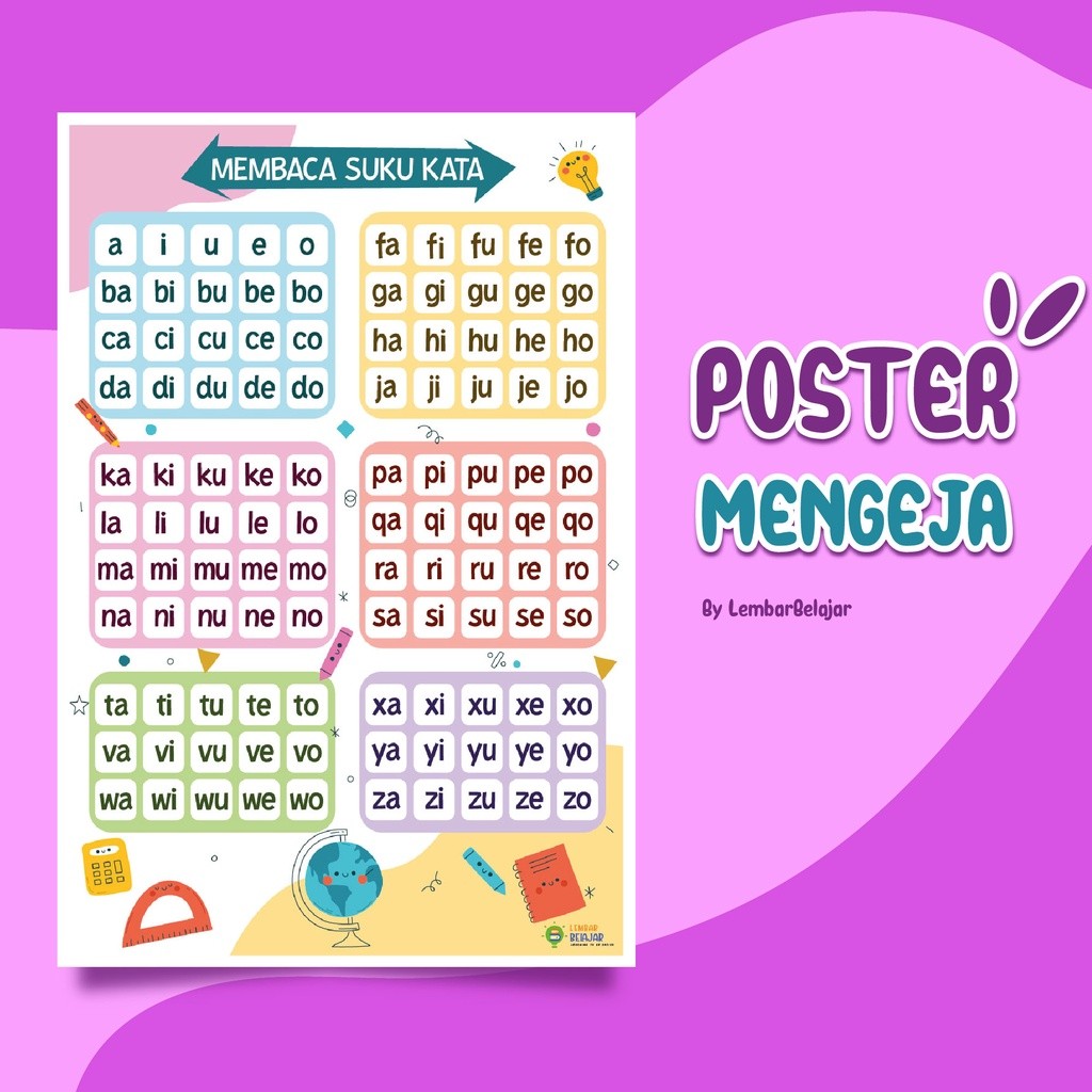 

Adaajaa Poster Mengeja Suku Kata, Poster Edukasi Untuk Belajar Anak Balita, TK, SD TF814FREE ONGKIR